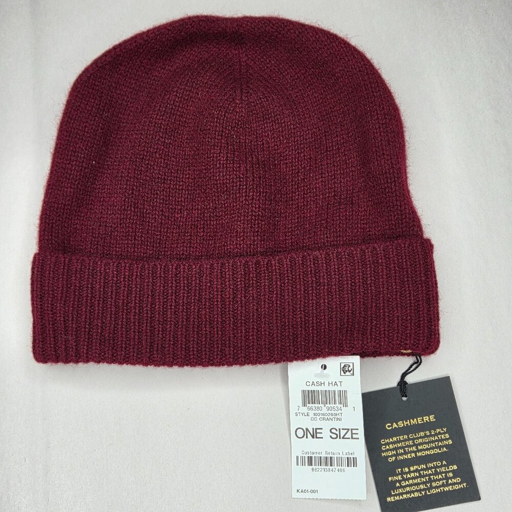 NWT Charter Club Unisex Burgundy Cashmere Hat OS